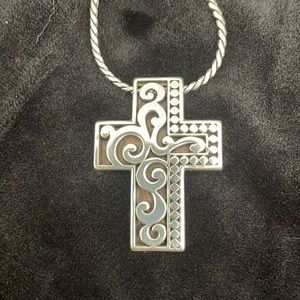 NWT Brighton Uluwatu silver plated 1.5” double sided cross necklace.